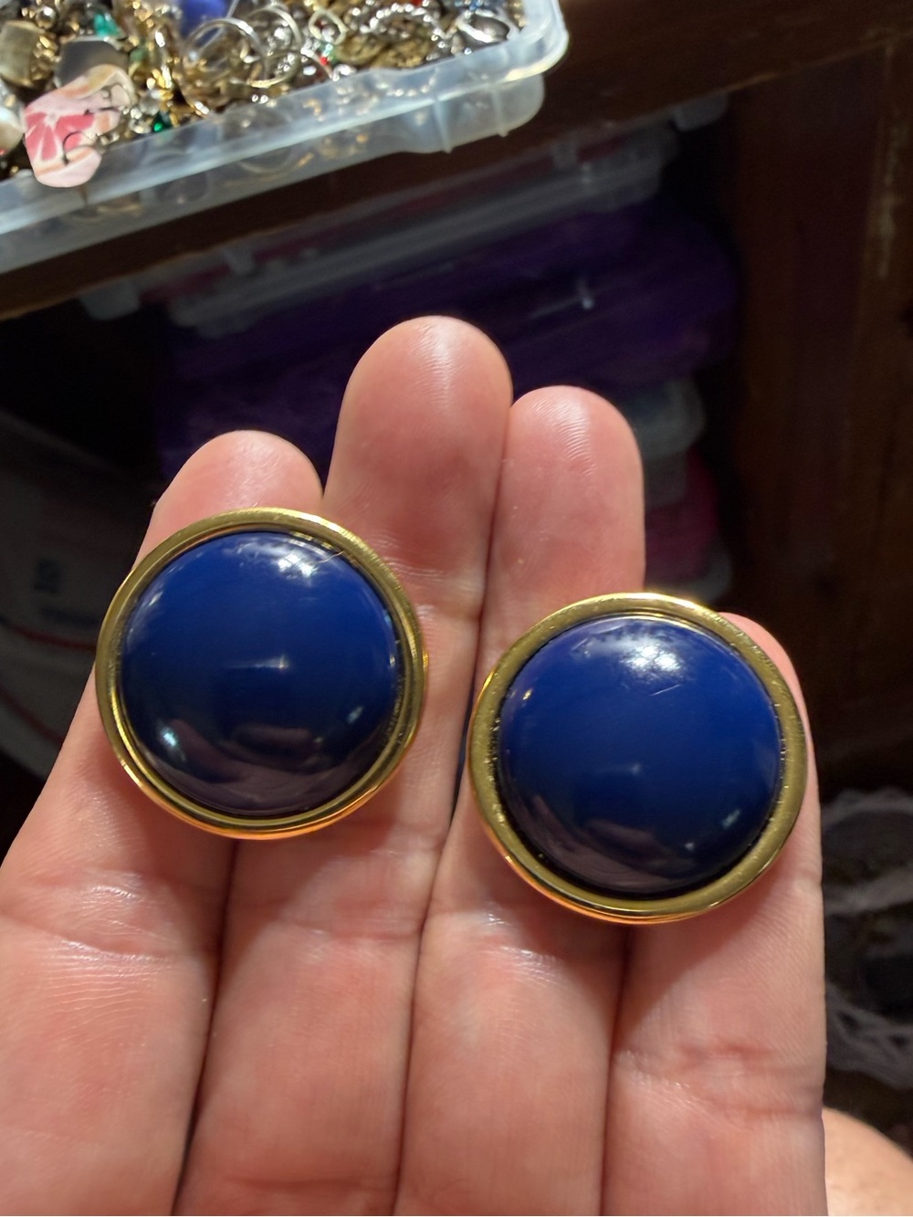 Vintage Monet Royal Blue and Gold Clip-On Earrings
